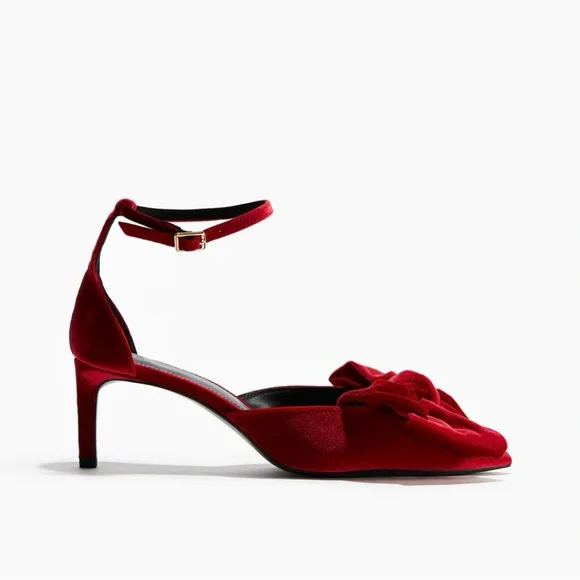 H&M NWT HOLIDAY RED BOW HEELS - Picture 7 of 10